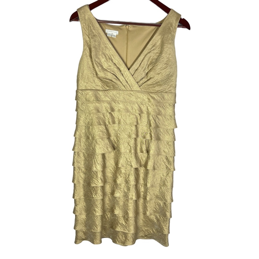 London Time Champagne Ruffle Dress Size 10